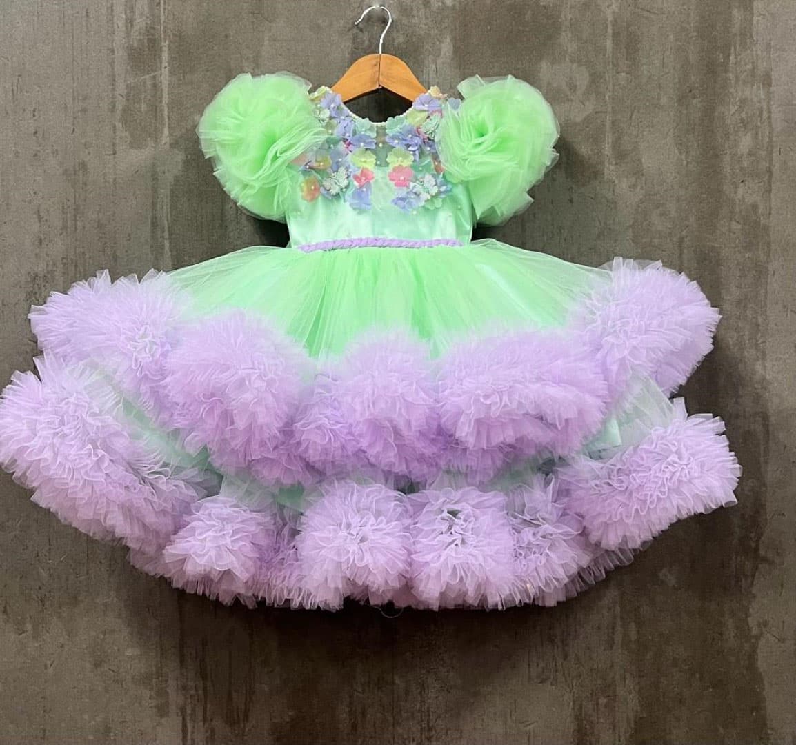 Seagreen purple gown with flower patch body