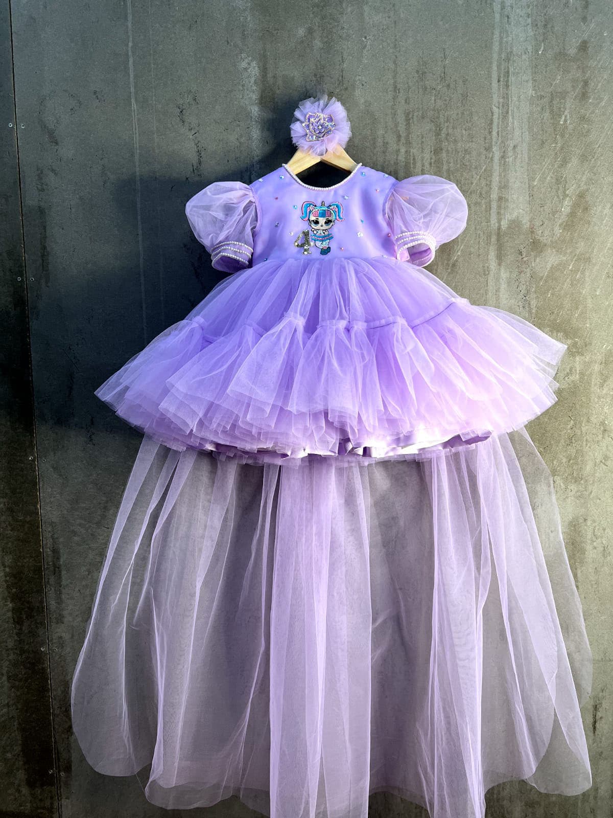 Lavender Lol doll dress with trail