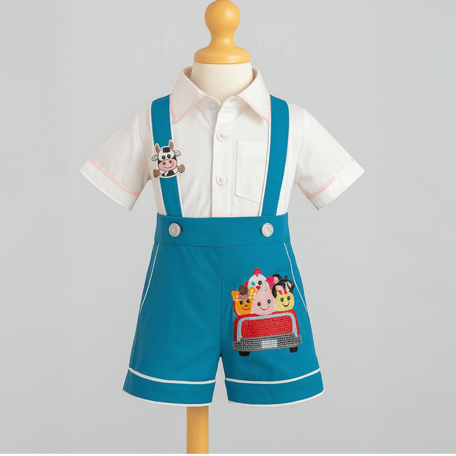 Animal Car Dungaree Set (Teal)