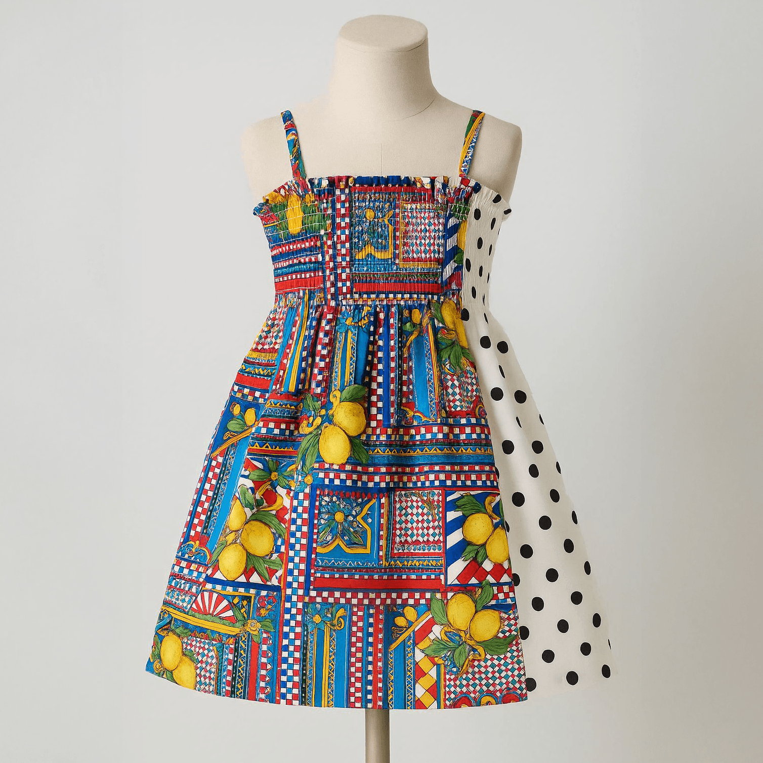 Dual Sided Lemon Black dot Pirinted Frock