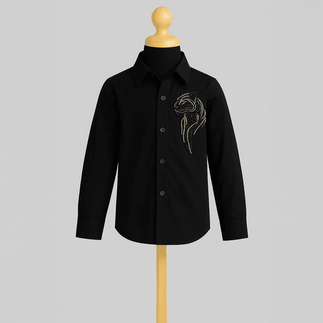 Leopard Embroidery Shirt (Black)