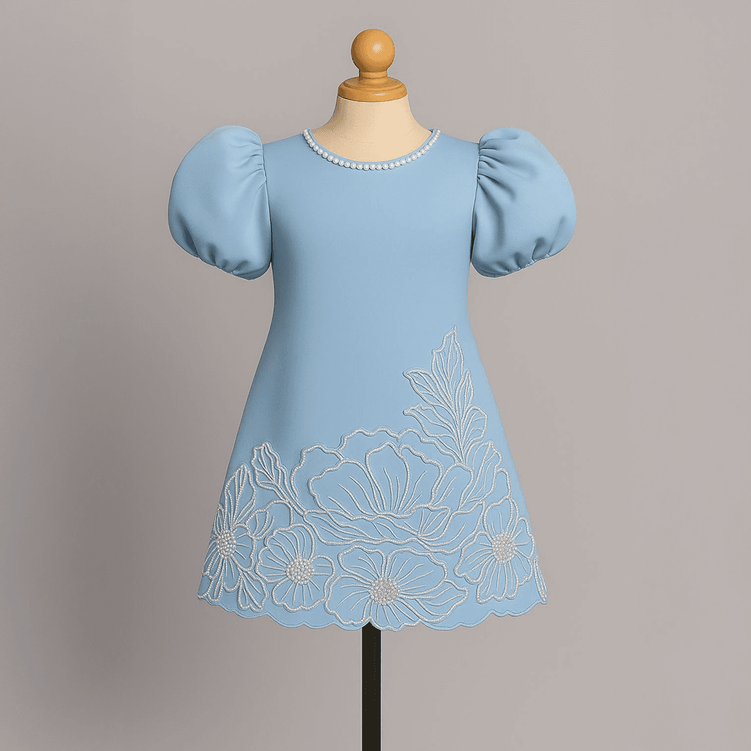 Sky Bloom Puff Sleeve Dress