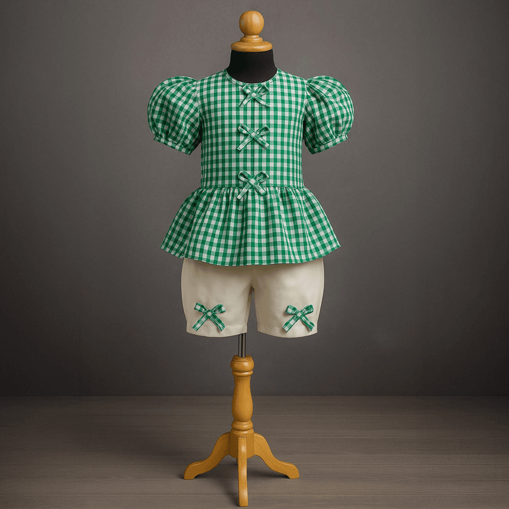 Green Gingham Bow Set