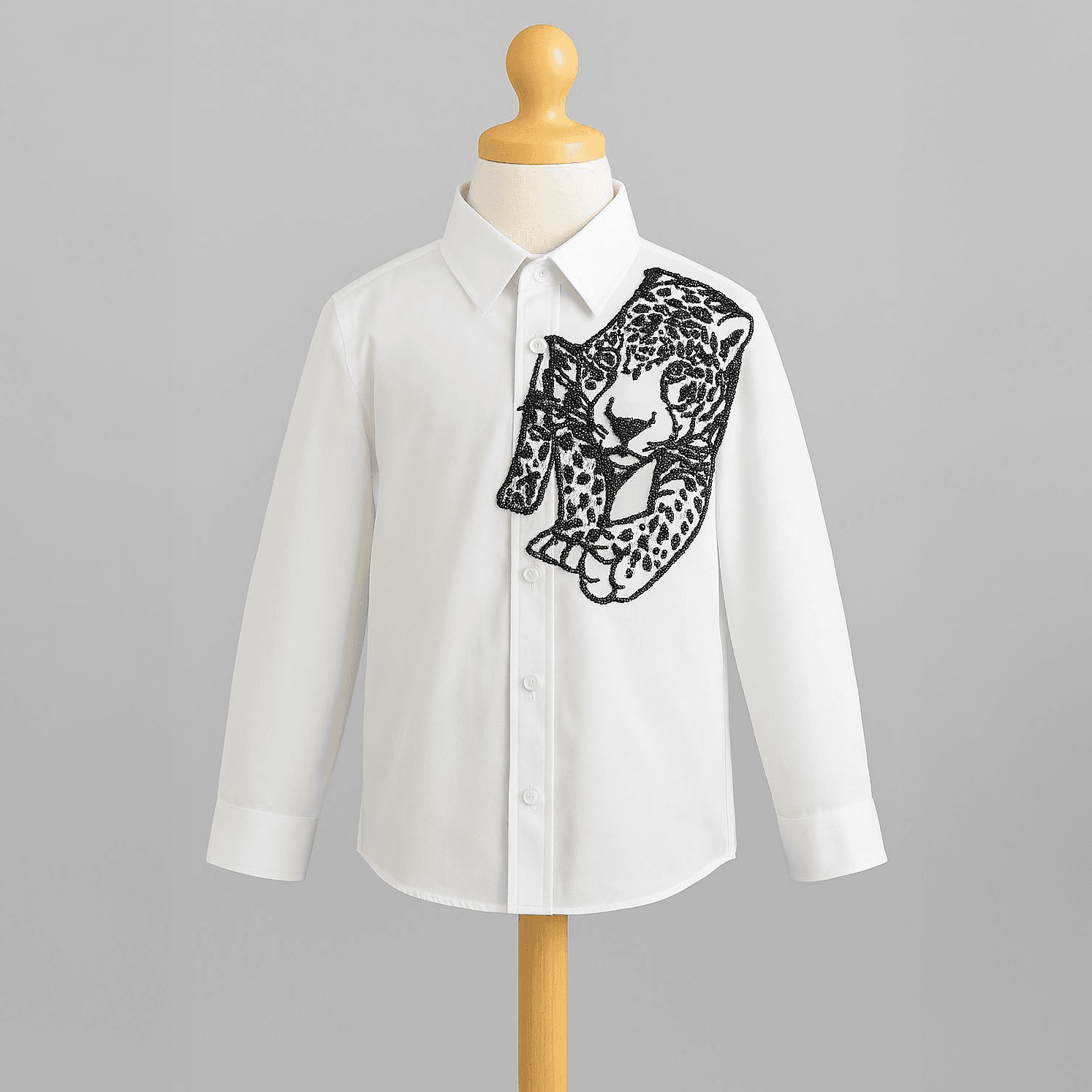 Leopard Embroidery Shirt (White)