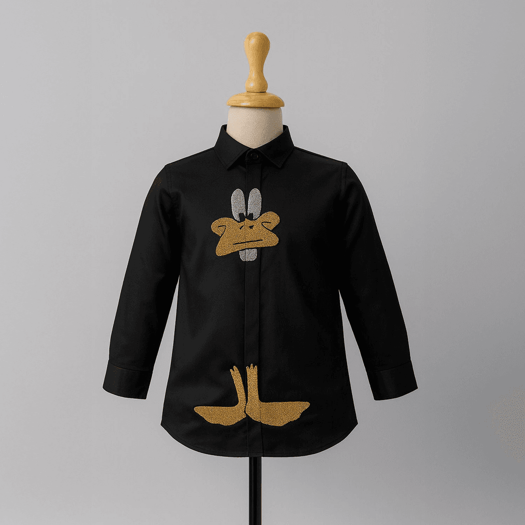 Daffy Duck Hand Embroidered Shirt - Black