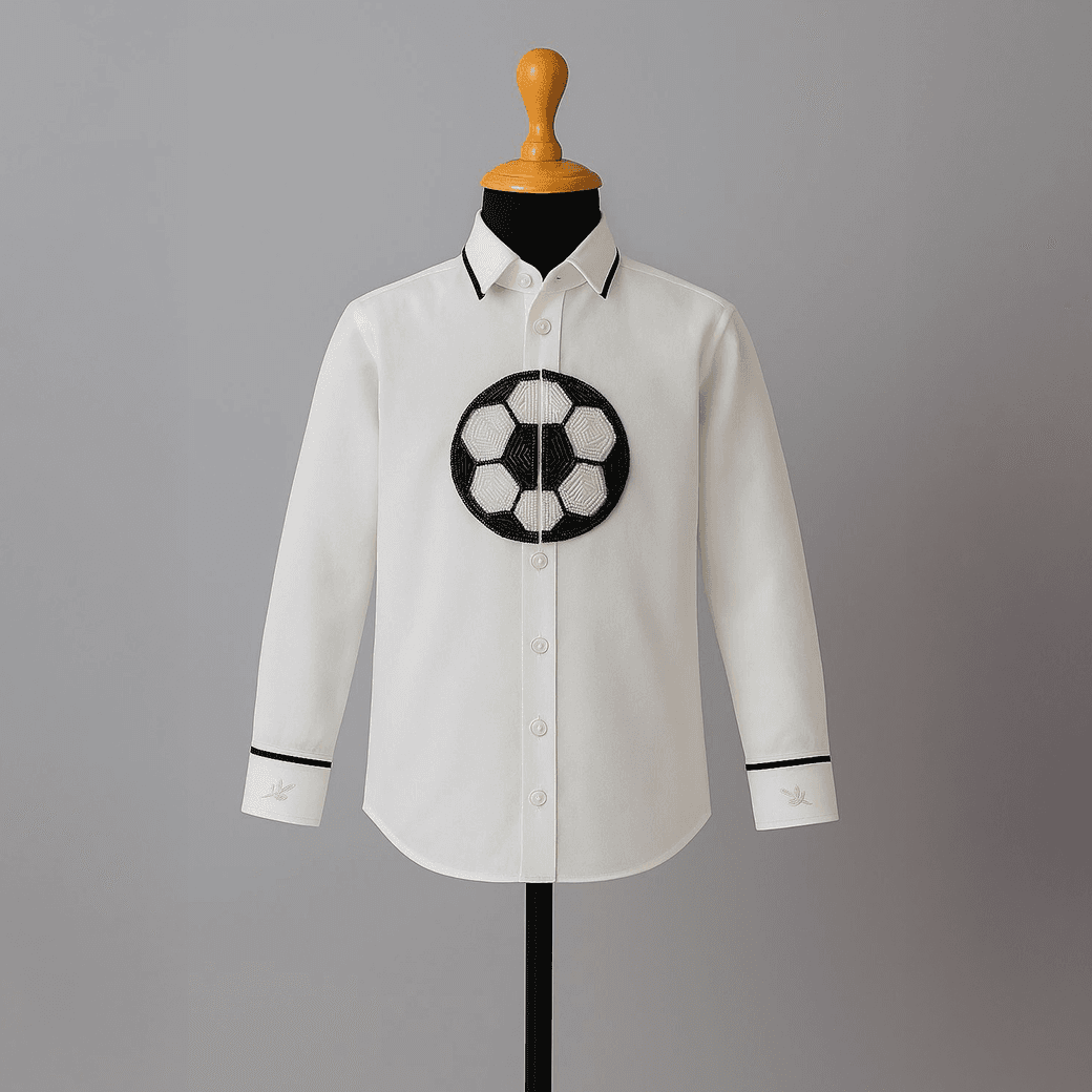 Black & White Soccer Football Embroidered Shirt