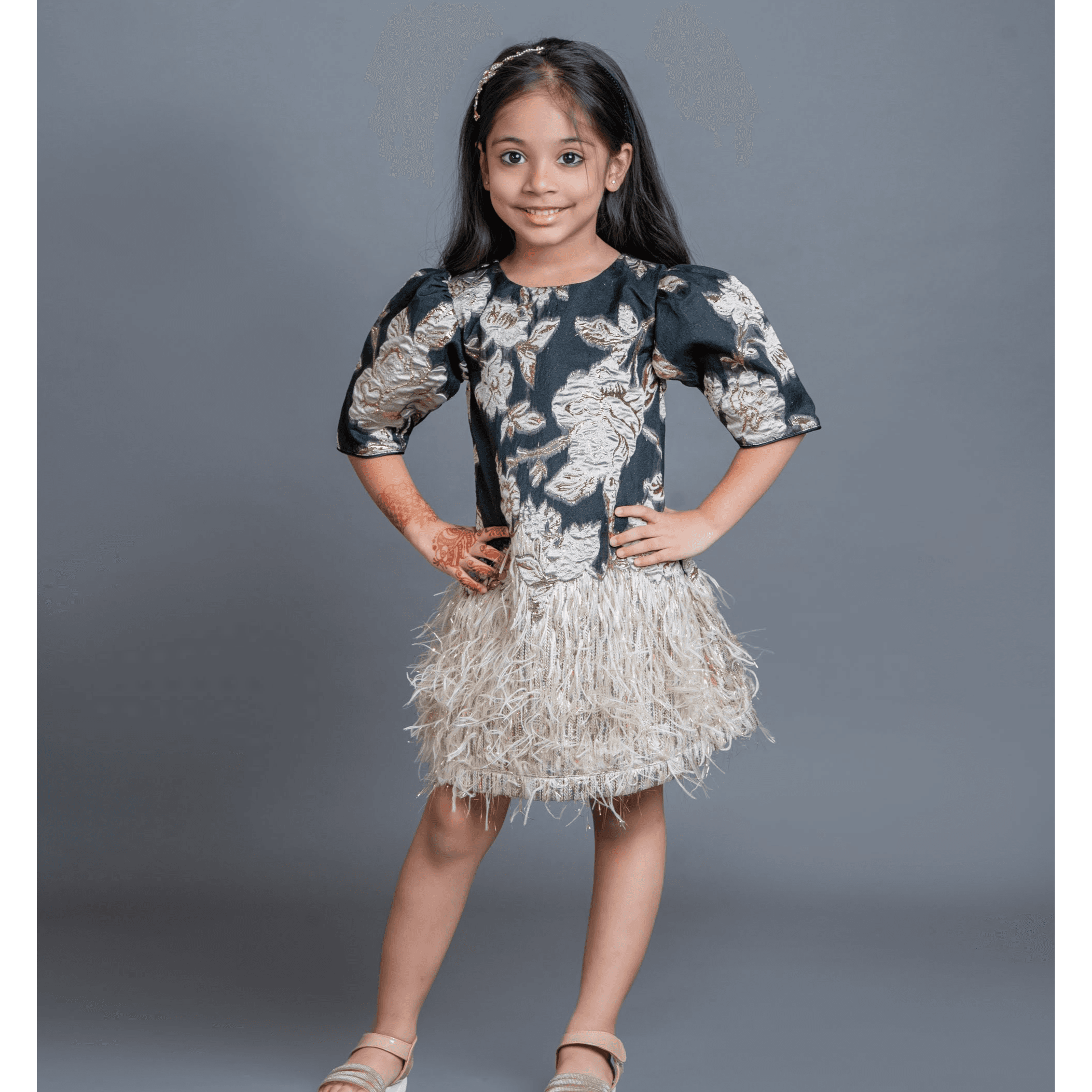 Golden Bloom Party Dress