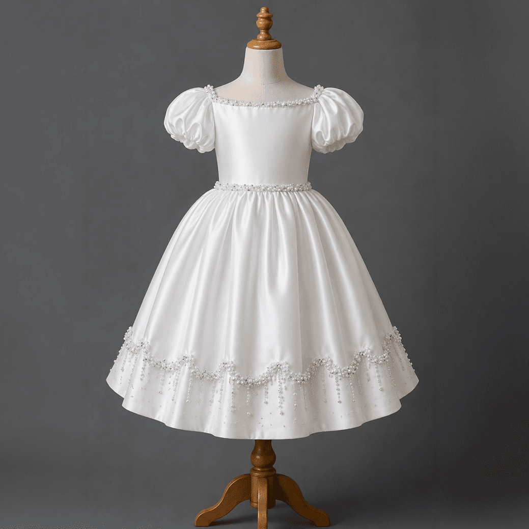 White Pearl Embellished Princess Dress