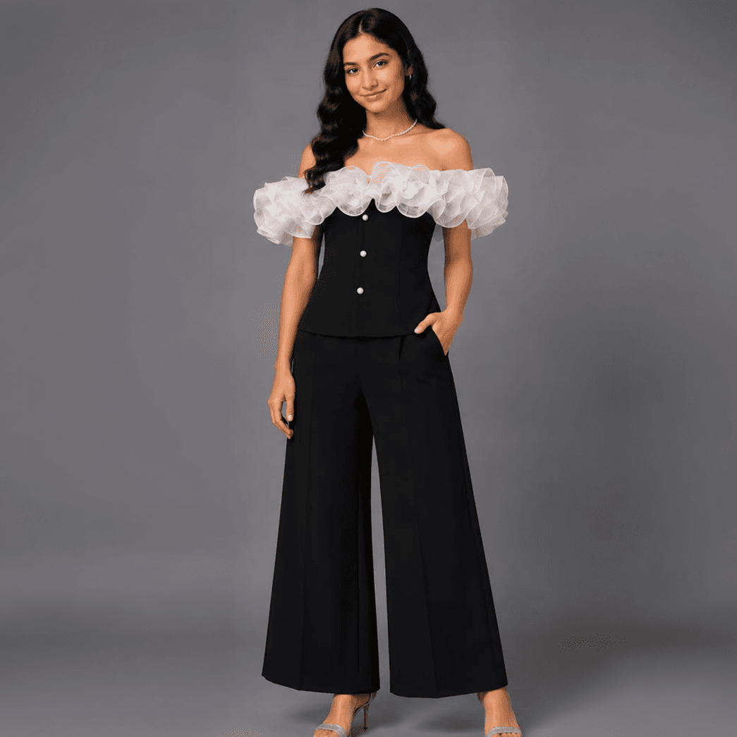 Black Organza Ruffle Co-ord Set