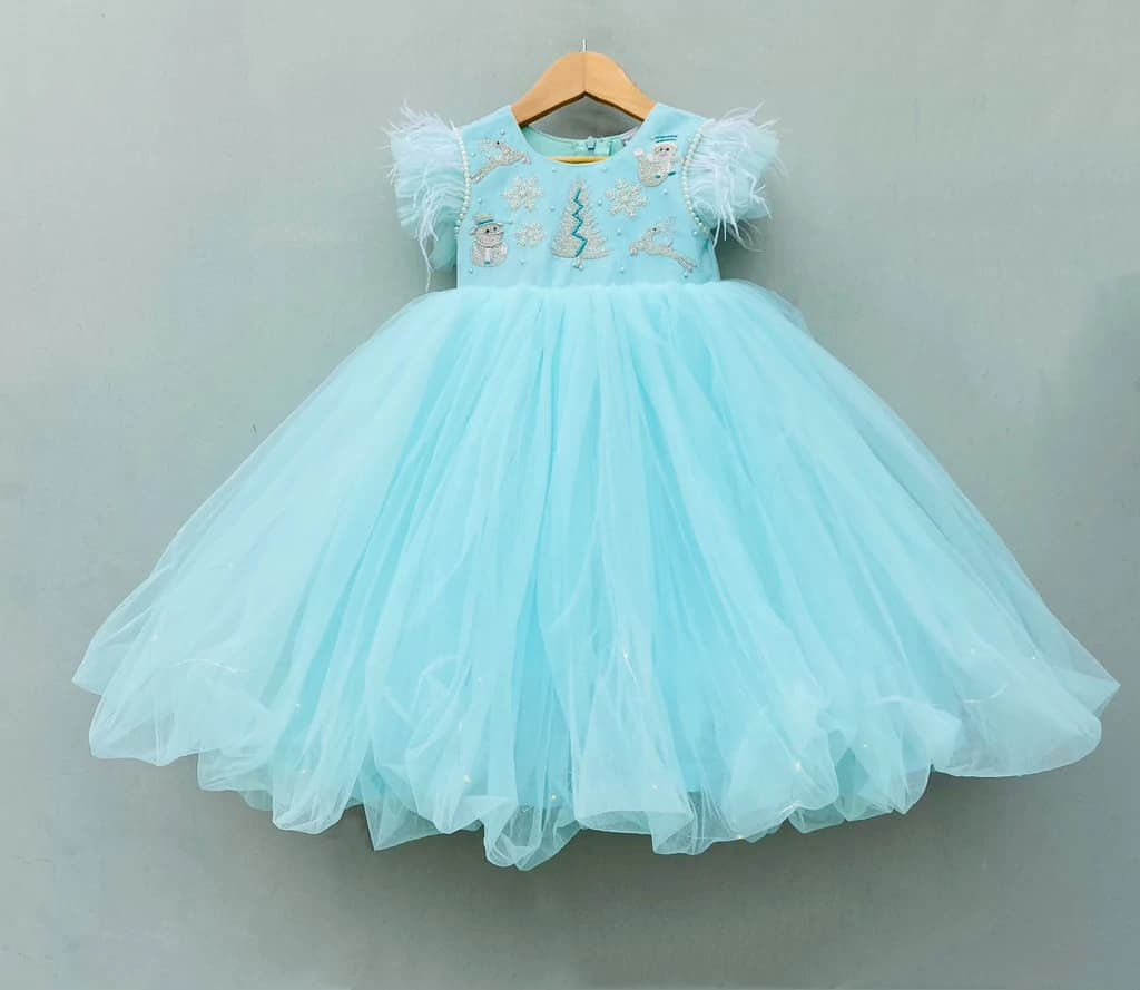 Wonderland Theme Sky Blue Frock | Party Wear Dress for Baby Girl