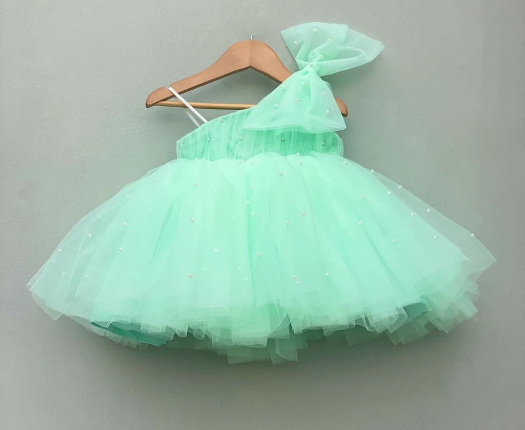 Vibrant Sea Green One Shoulder Frock | Party Wear Dress for Kids