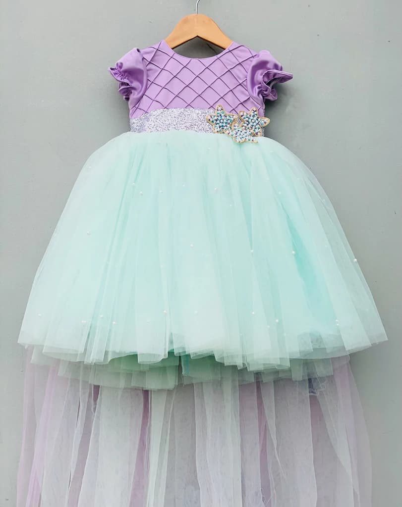 Mermaid Shell Sea Green Frock | Casual Party Wear for Girl
