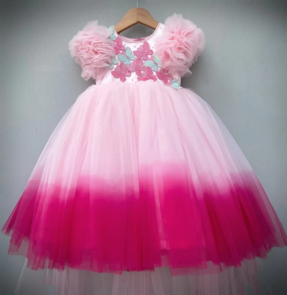 Premium Satin Net Flared Detachable Trail | Party Wear Dress for Girls