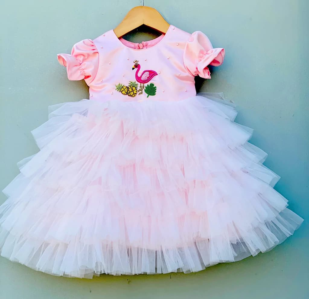 Flamingo Theme Pink Frock | Party Wear Dress for Girls