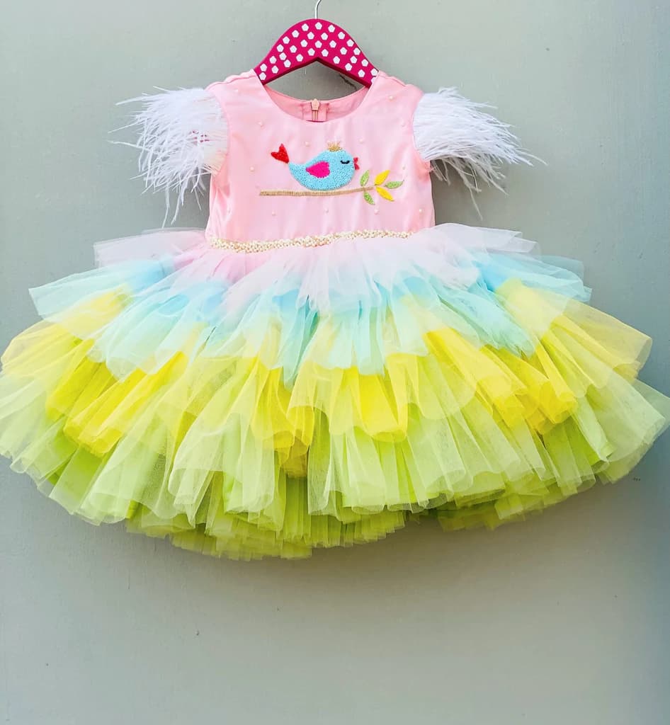 Cap Sleeves Scattered Pearl Flamingo Dress