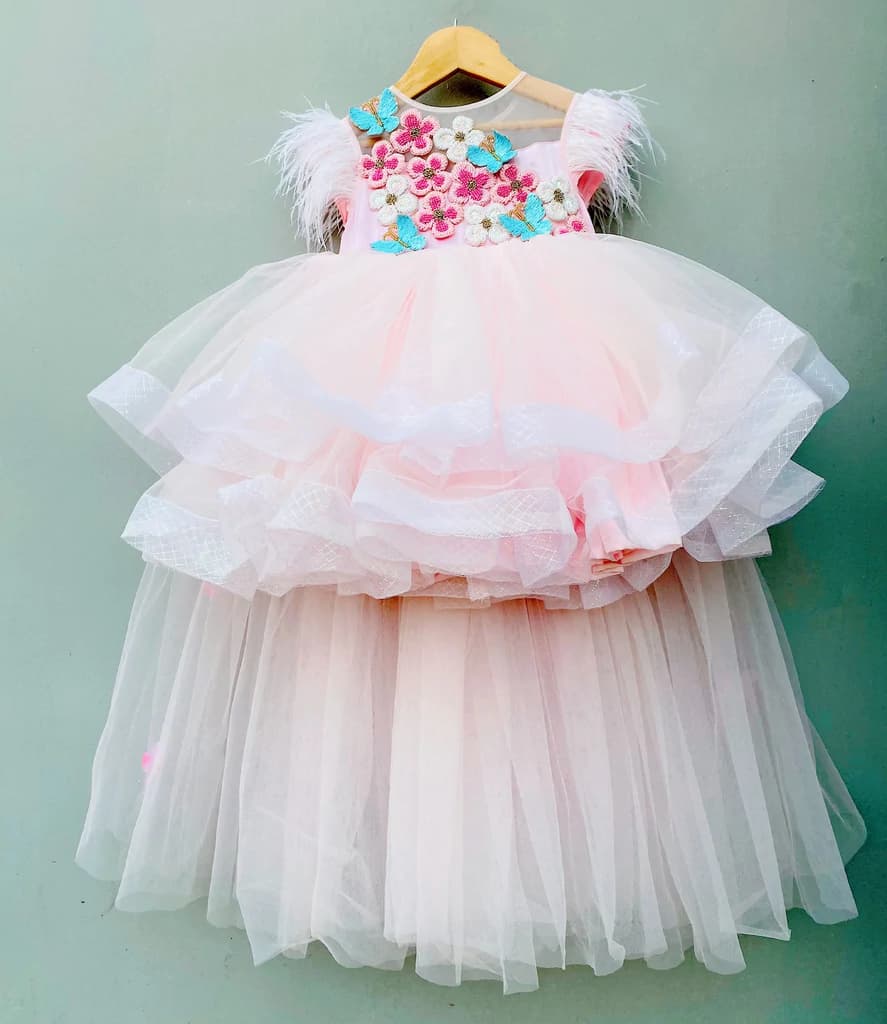 detachable trail Satin Frock pink
