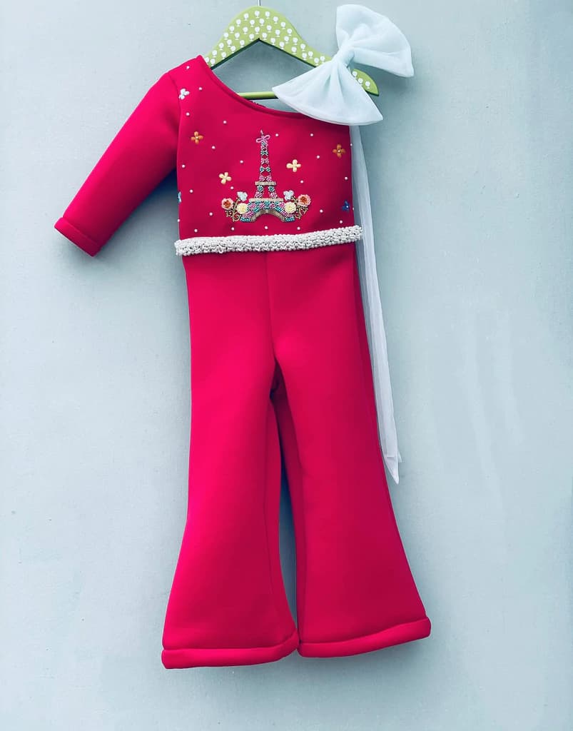 Paris Theme Scuba Jumpsuit | Party Wear Dress for Girl