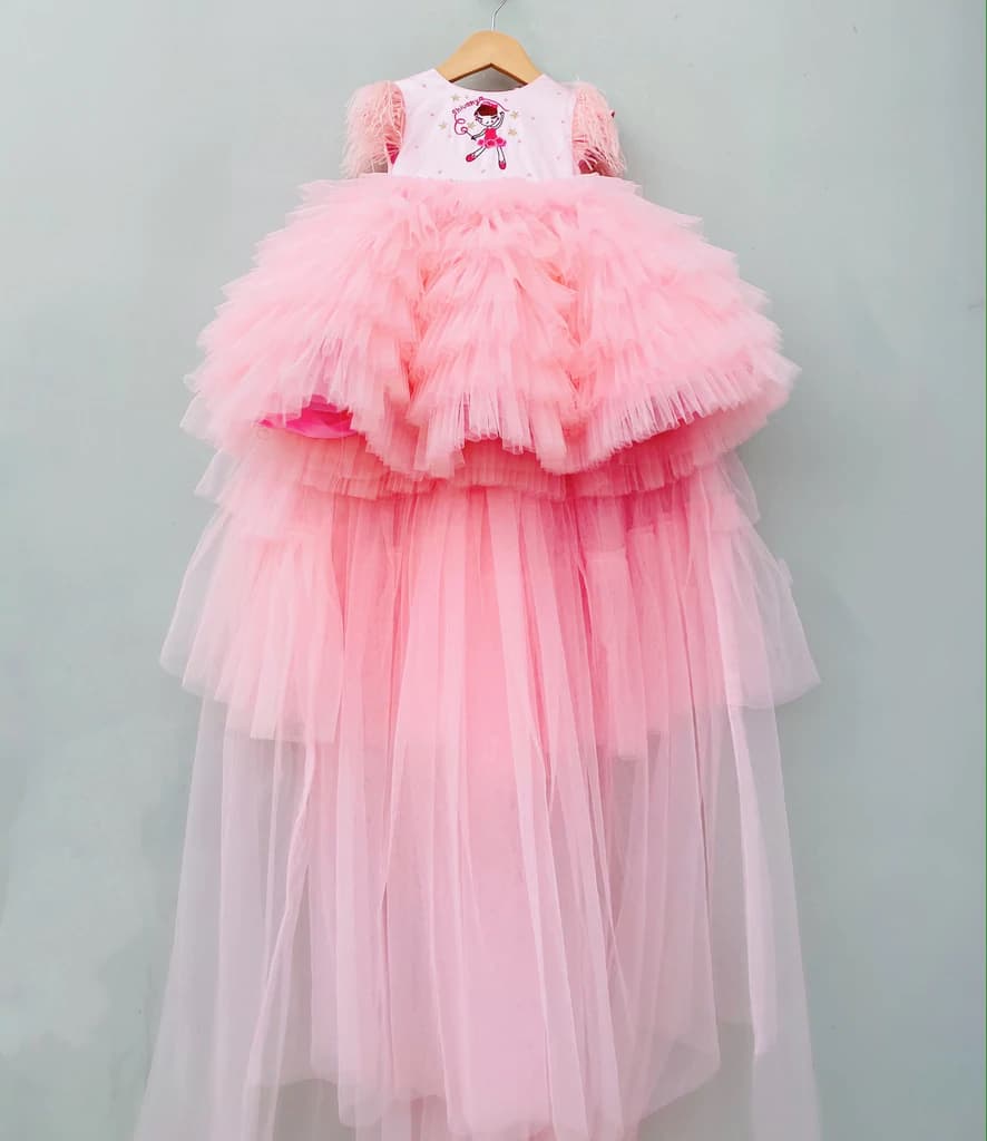 Detachable Trail Princess Pink Frock | Party Wear Dress for Girls