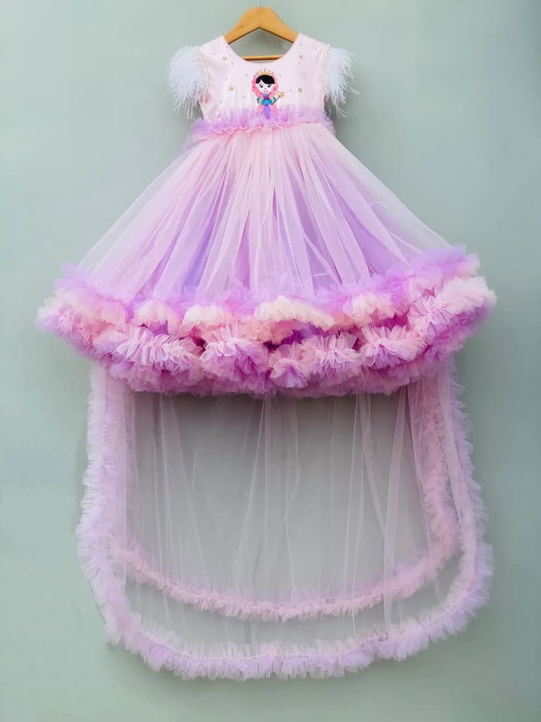 Lavender And Pink detachable trail dress