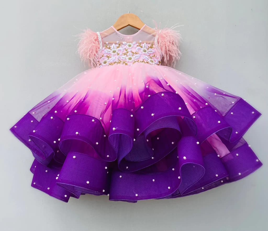 Baby Pink Violet Satin Flared Frock