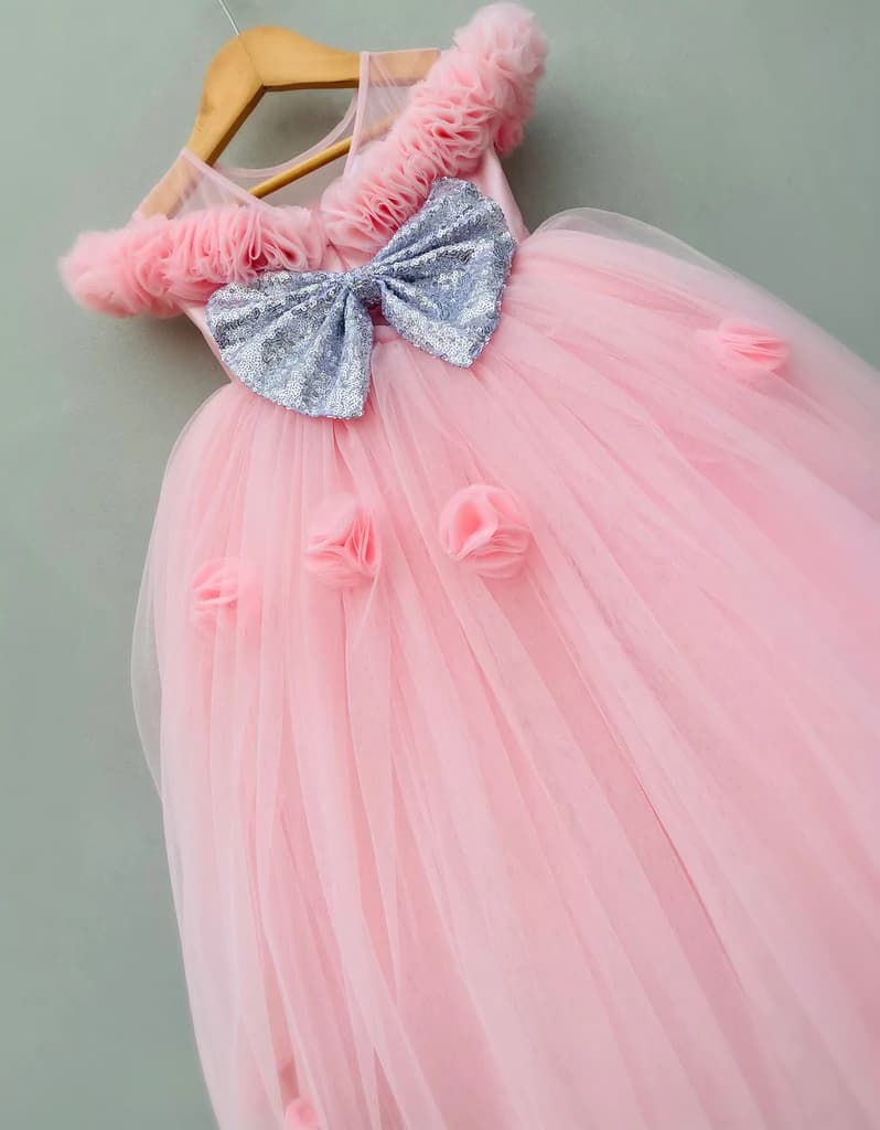 Off shoulder Baby Pink detachable trail dress