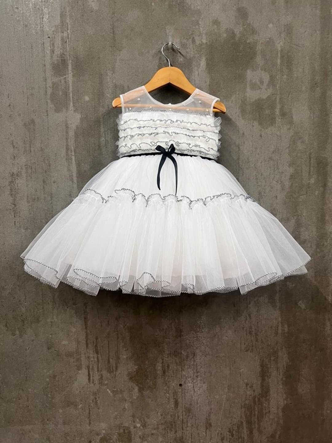 White body frill dress with black tieup